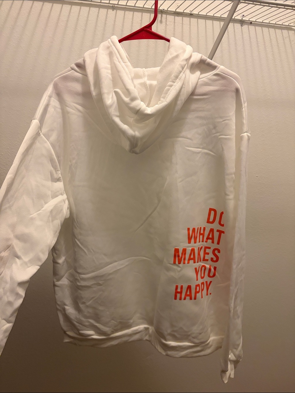 Amazon Essentials White Hoodie Sweater with Orange Motivational Print